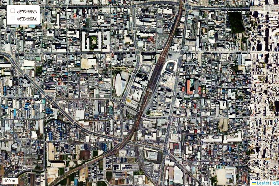 現在のJR奈良駅周辺の航空写真（画像：国土地理院）