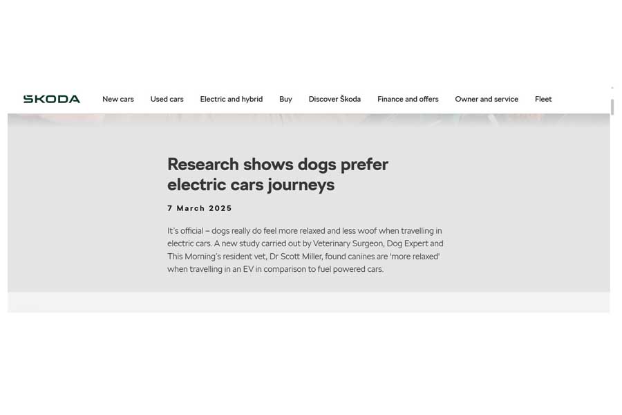 リポート「Research shows dogs prefer electric cars journeys（犬が電気自動車の旅を好むという調査結果）」（画像：シュコダ）