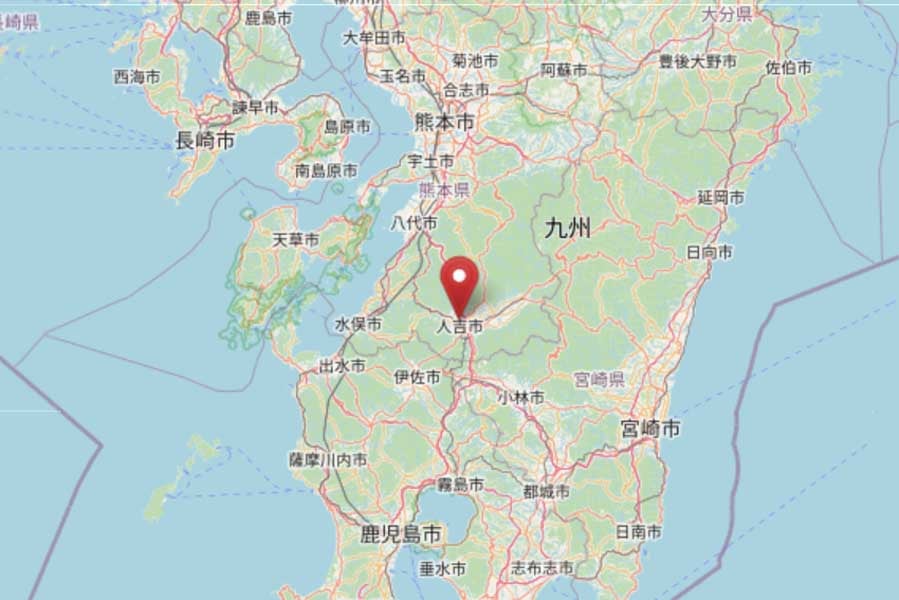 人吉駅の位置（画像：OpenStreetMap）