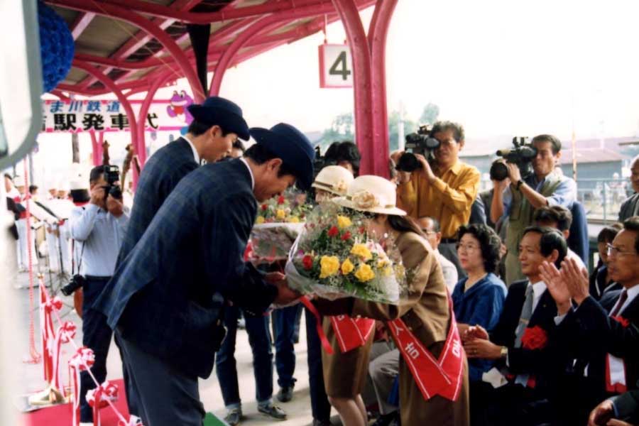 1989年10月のくま川鉄道「開業初日」の様子（画像：くま川鉄道）
