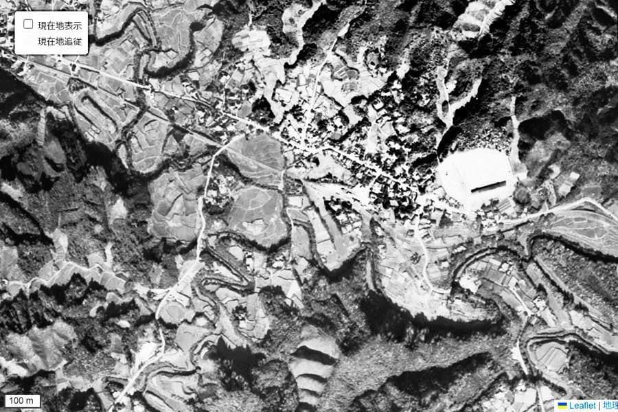 1963年頃の「上総中野駅」周辺の航空写真（画像：国土地理院）