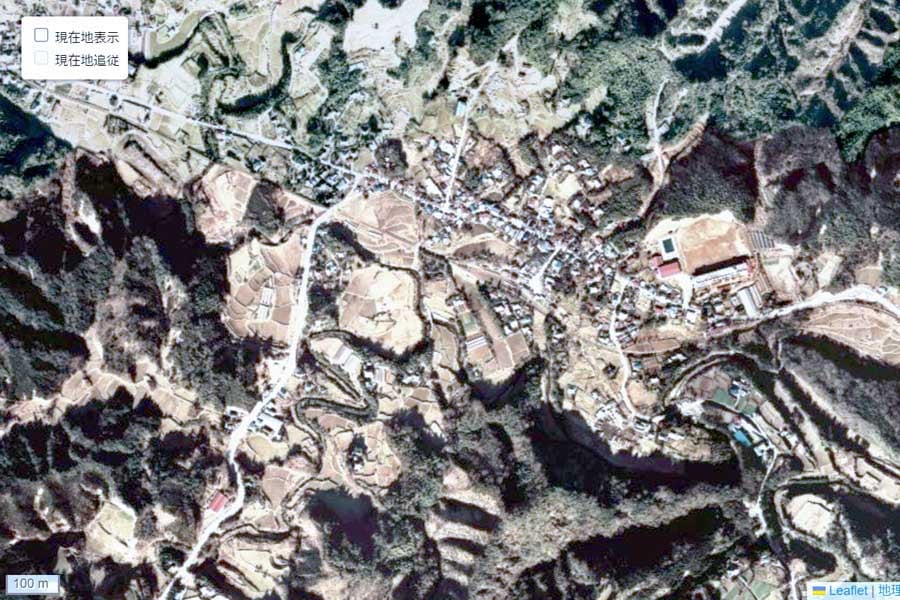 1975年頃の「上総中野駅」周辺の航空写真（画像：国土地理院）