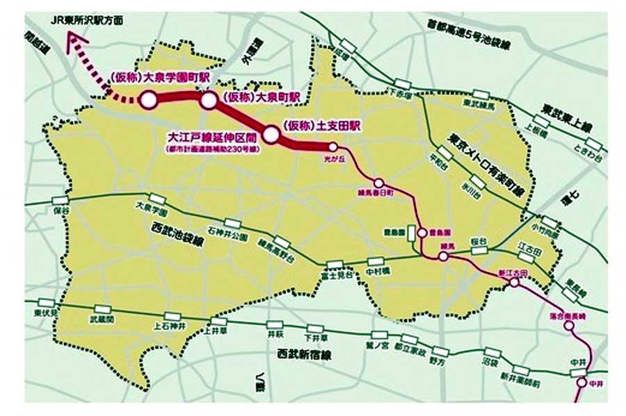 延伸予定図（画像：練馬区）