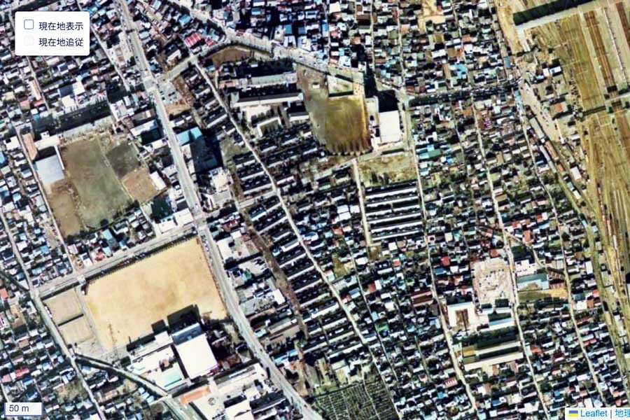 1975年頃の「大宮駅西口」の航空写真（画像：国土地理院）