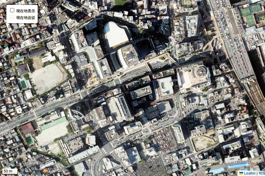 現在の「大宮駅西口」の航空写真（画像：国土地理院）