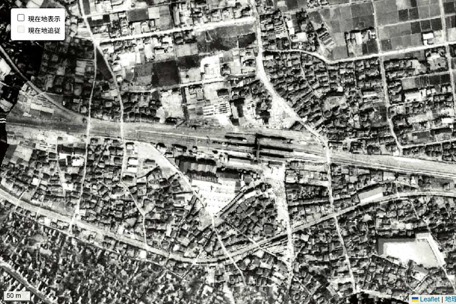1947年頃の「船橋駅」周辺の地図（画像：国土地理院）