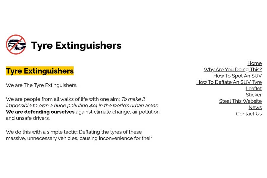 Tyre Extinguishersのウェブサイト（画像：Tyre Extinguishers）