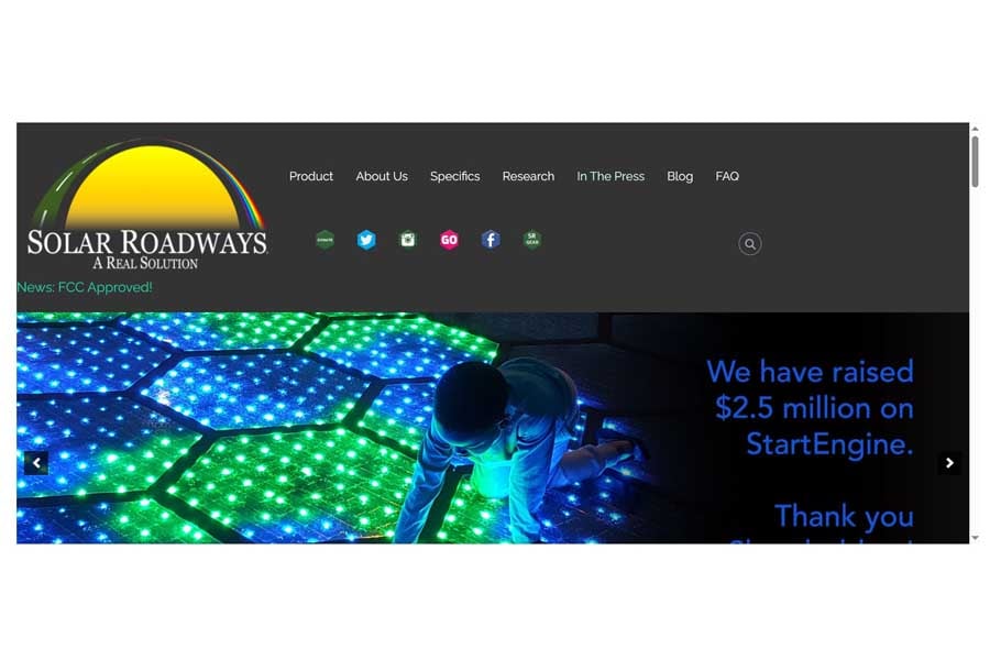 Solar Roadwaysのウェブサイト（画像：Solar Roadways）