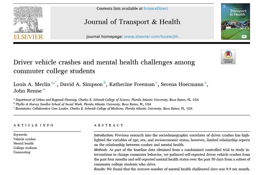 論文「通勤大学生における運転中の車両事故とメンタルヘルス課題」（画像：フロリダアトランティック大学）