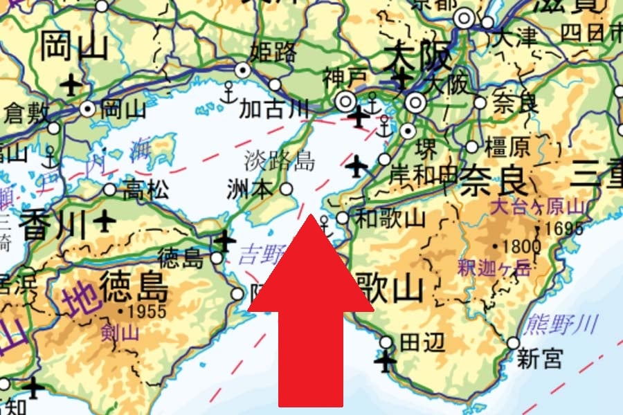 紀淡海峡（画像：国土地理院）