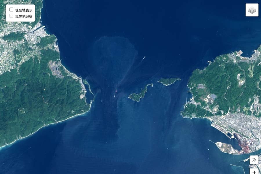 紀淡海峡の「架橋希望エリア」（画像：国土地理院）