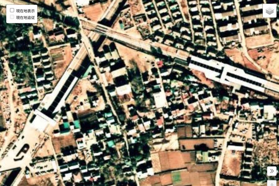 1975年頃の「秋津駅・新秋津駅」周辺の航空写真（画像：国土地理院）