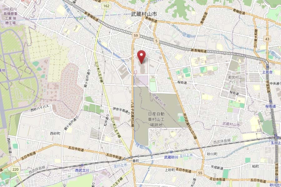 イオンモールむさし村山の位置（画像：OpenStreetMap）
