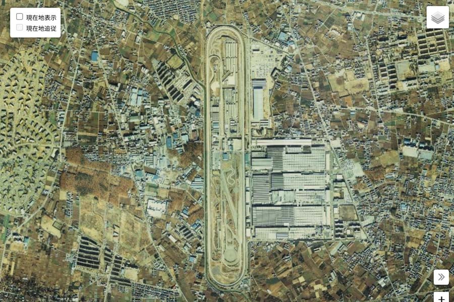 1980年頃の「日産村山工場」周辺の航空写真（画像：国土地理院）
