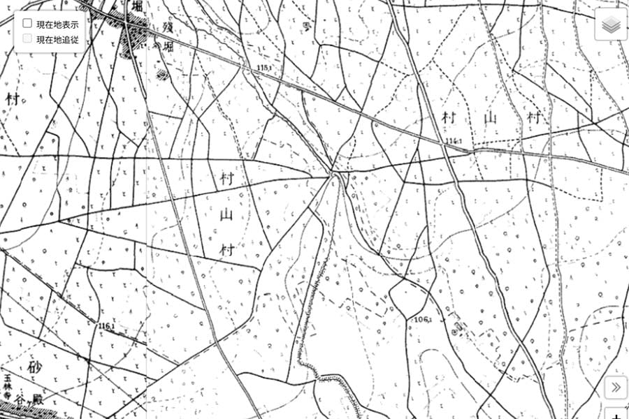 1930年頃の「日産村山工場」周辺の地図（画像：国土地理院）