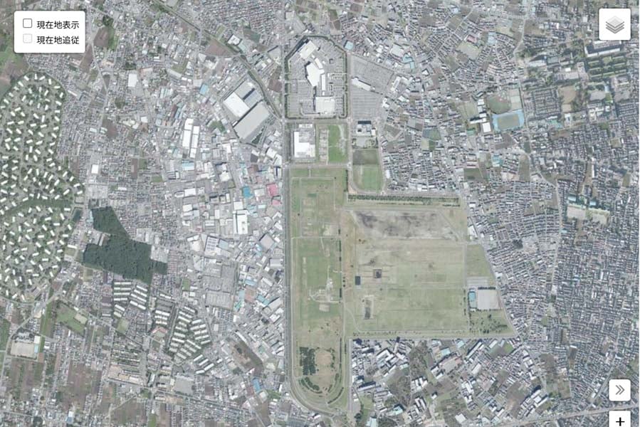 現在の「日産村山工場」周辺の航空写真（画像：国土地理院）