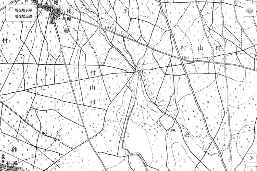 1930年頃の「日産村山工場」周辺の地図（画像：国土地理院）
