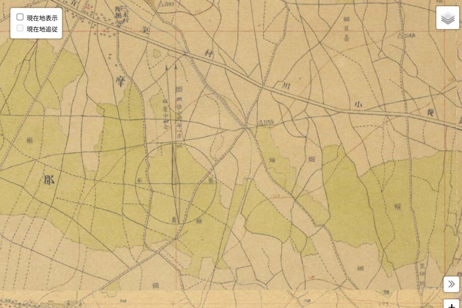 明治初期の「日産村山工場」周辺の迅速測図（画像：国土地理院）