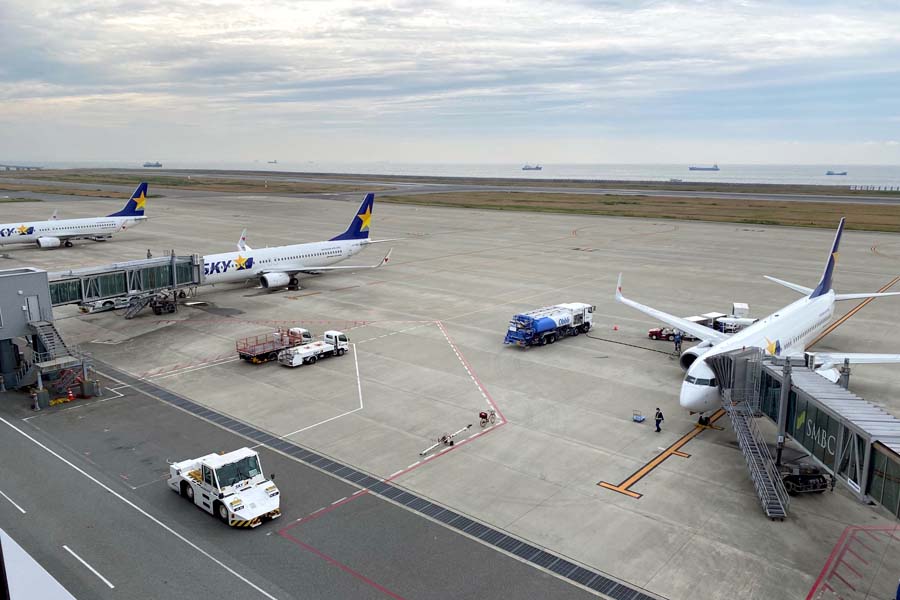 駐機場に並ぶスカイマーク機（画像：高田泰）