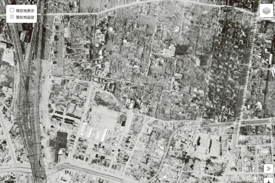 1947年頃の「新宿歌舞伎町」周辺の航空写真（画像：国土地理院）