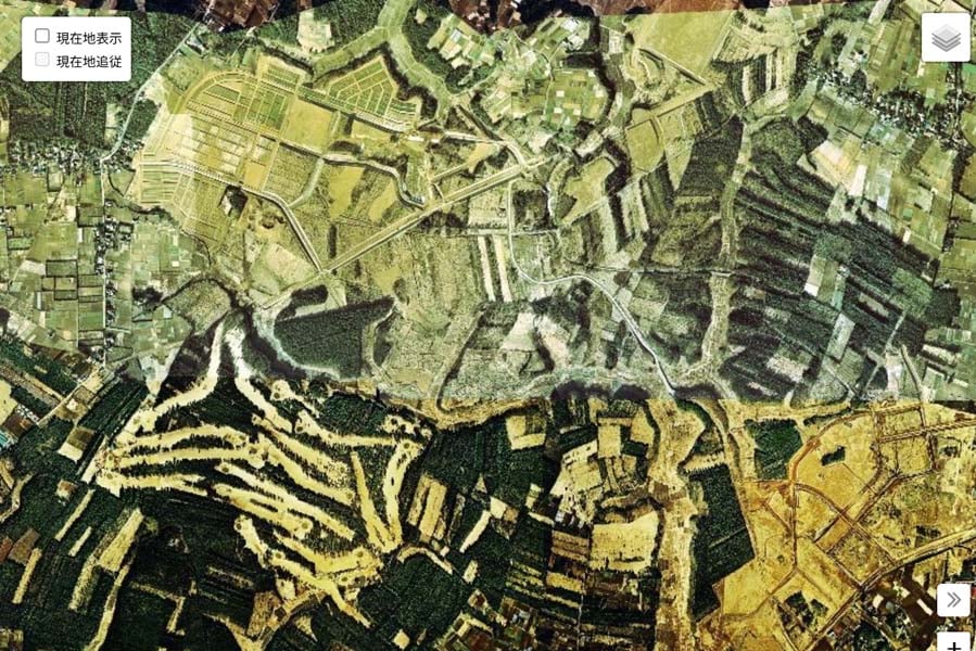 1975年頃の「千葉ニュータウン」の航空写真（画像：国土地理院）