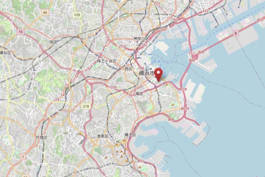 横浜中華街の位置（画像：OpenStreetMap）