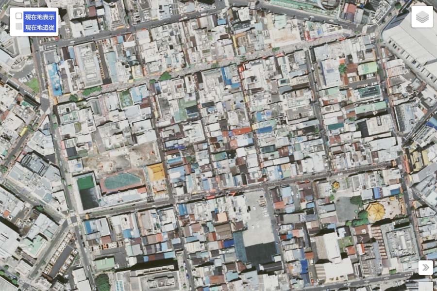 現在の「横浜中華街」の航空写真（画像：国土地理院）
