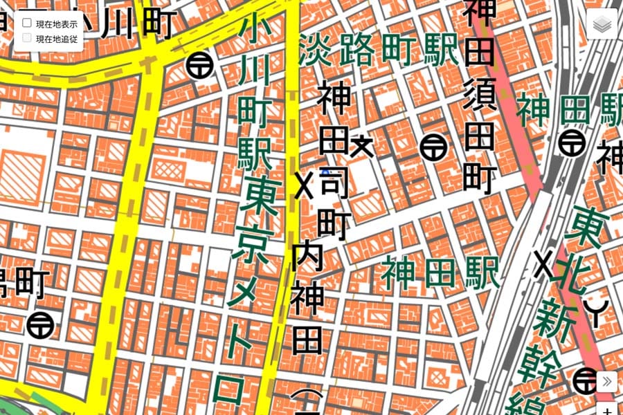現在の「神田駅」周辺の地図（画像：国土地理院）