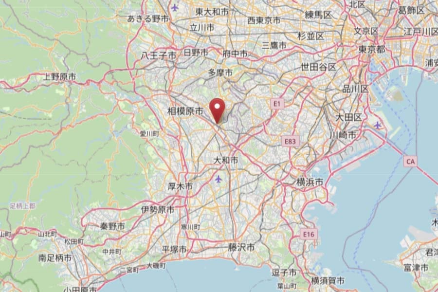 町田市の位置（画像：OpenStreetMap）