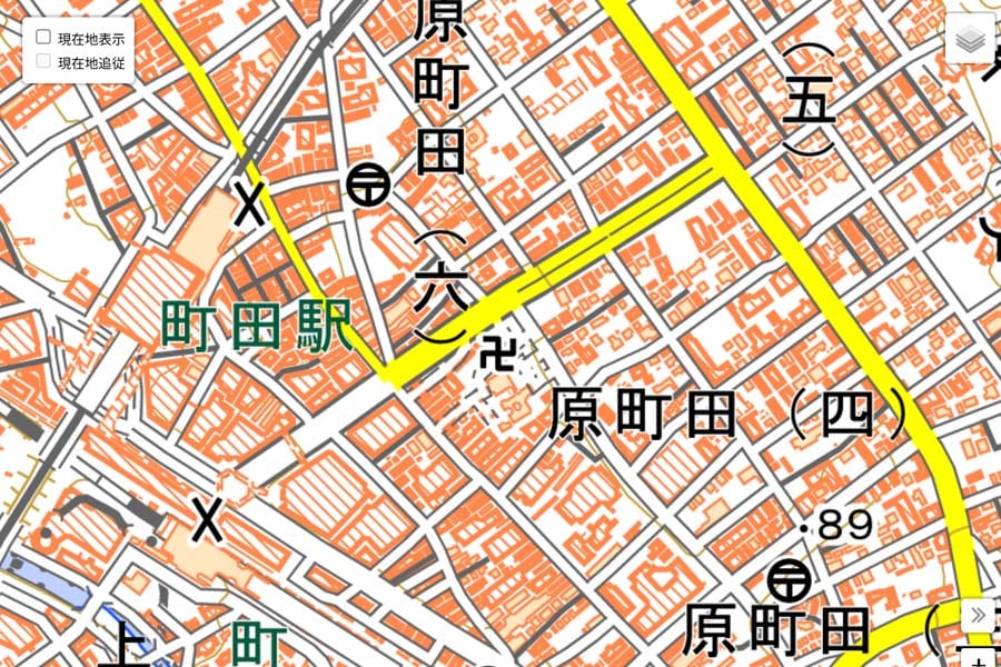 現在の「町田駅」周辺の地図（画像：国土地理院）