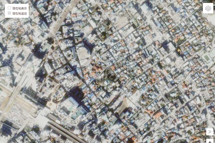 1990年頃の「町田駅」周辺の航空写真（画像：国土地理院）