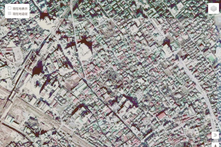 1975年頃の「町田駅」周辺の航空写真（画像：国土地理院）