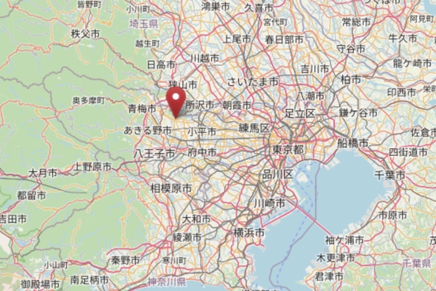 東京都武蔵村山市の位置（画像：OpenStreetMap）