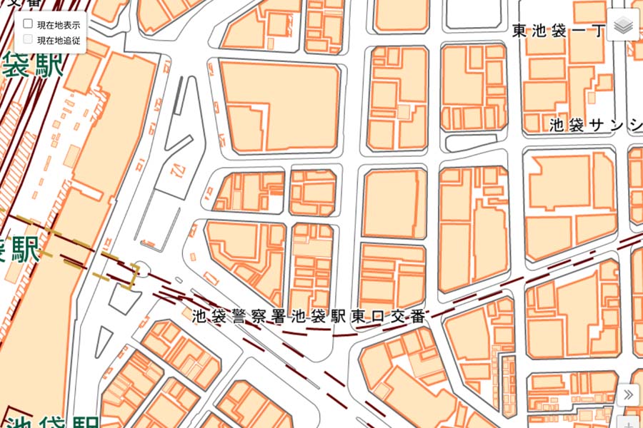 現在の「池袋駅」周辺の地図（画像：国土地理院）