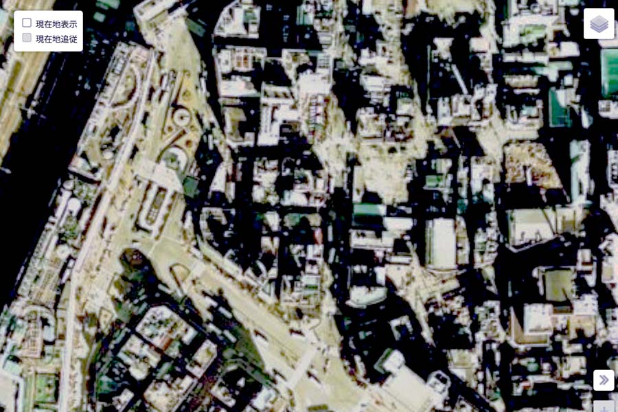 1975年頃の「池袋駅」周辺の航空写真（画像：国土地理院）