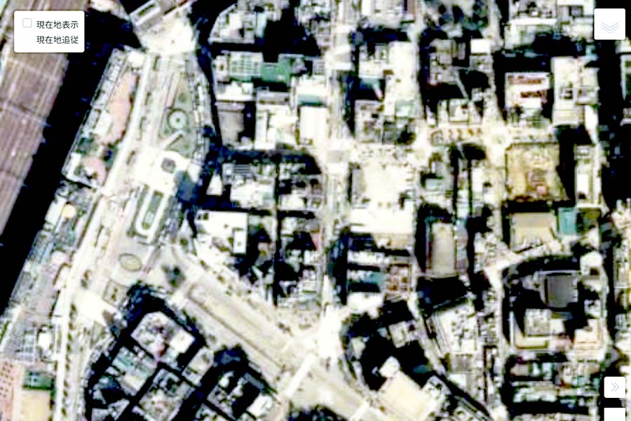 1980年頃の「池袋駅」周辺の航空写真（画像：国土地理院）