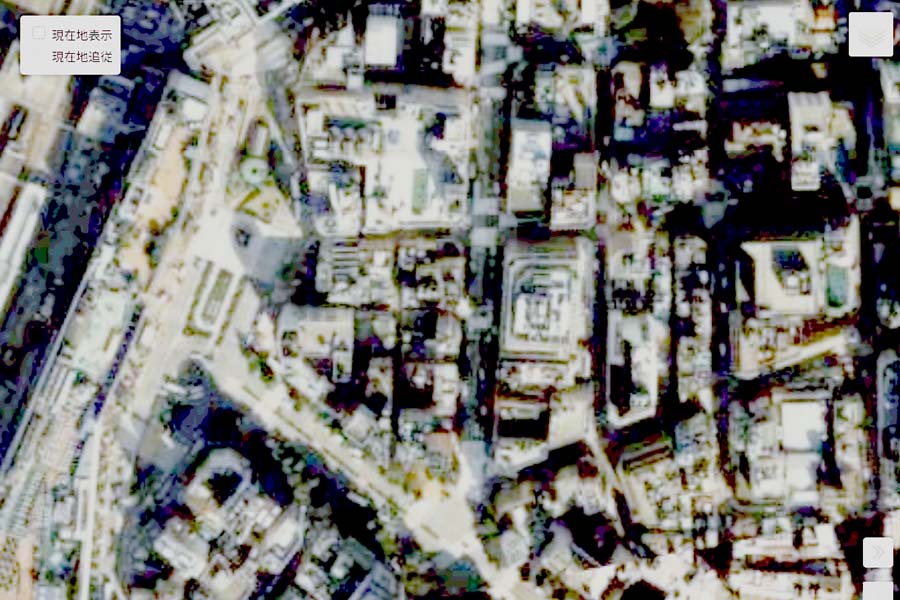 1990年頃の「池袋駅」周辺の航空写真（画像：国土地理院）