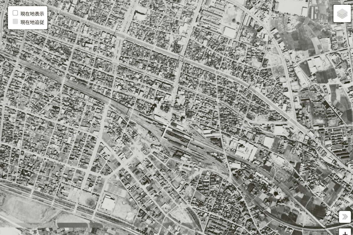 1963年頃の「熊谷駅」周辺の航空写真（画像：国土地理院）