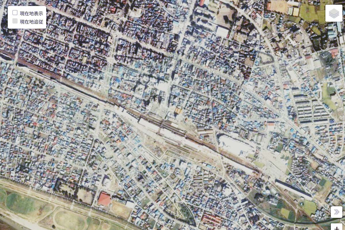 1980年頃の「熊谷駅」周辺の航空写真（画像：国土地理院）