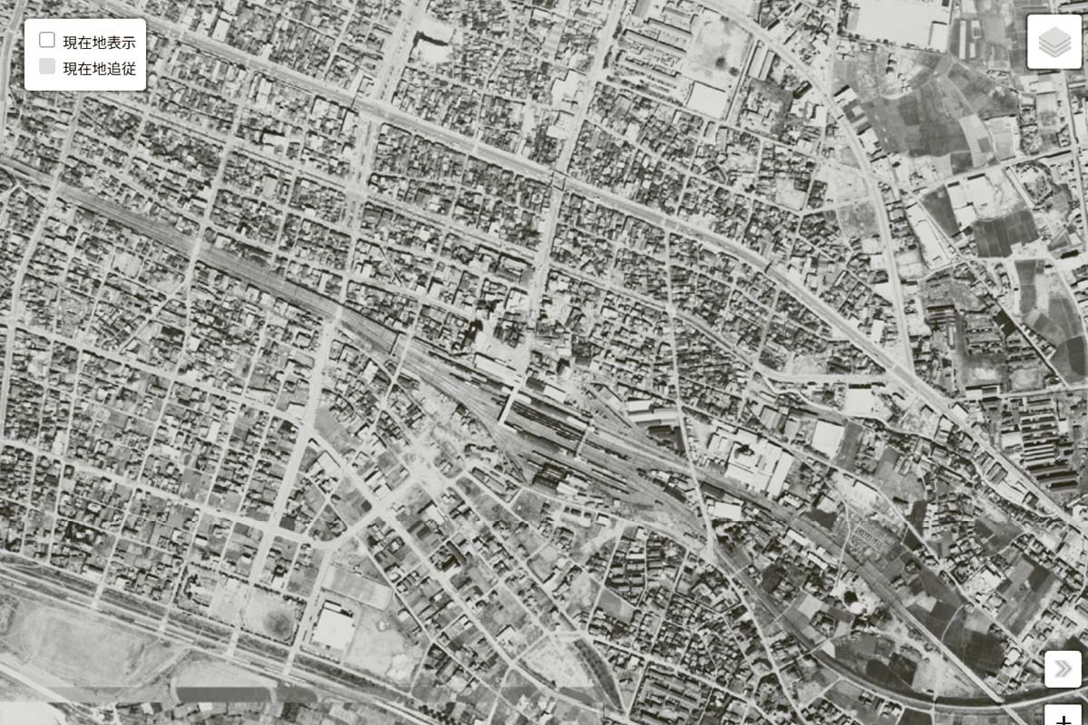 1963年頃の「熊谷駅」周辺の航空写真（画像：国土地理院）