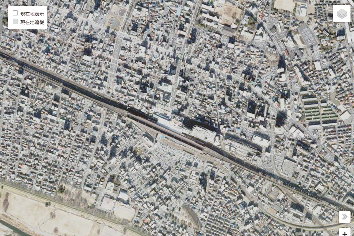 現在の「熊谷駅」周辺の航空写真（画像：国土地理院）