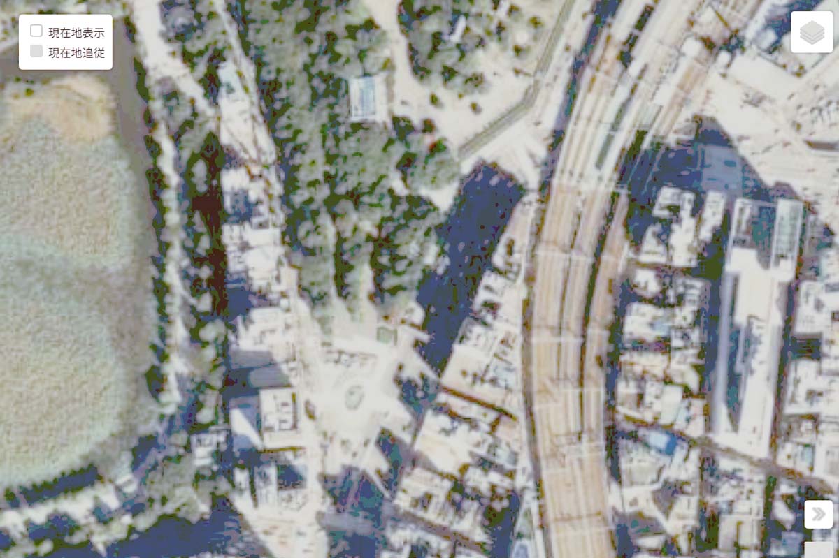 1990年頃の「京成上野駅」周辺の航空写真（画像：国土地理院）