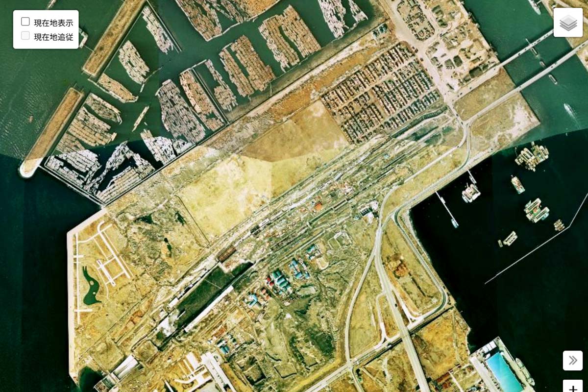 1975年頃の「お台場」周辺の航空写真（画像：国土地理院）