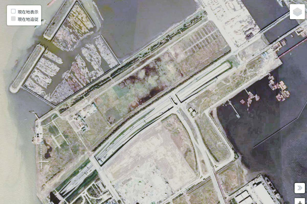 1980年頃の「お台場」周辺の航空写真（画像：国土地理院）