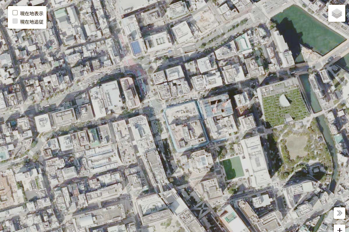 現在の「天神駅」周辺の航空写真（画像：国土地理院）