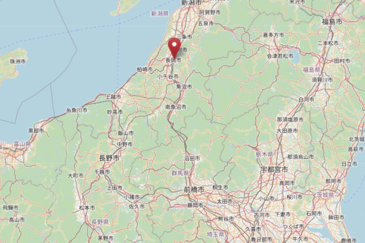 長岡駅の位置（画像：OpenStreetMap）