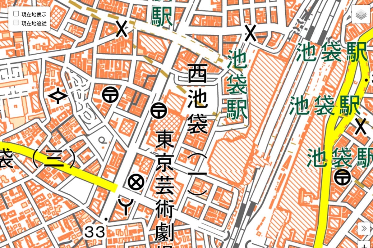 現在の「池袋西口」の地図（画像：国土地理院）