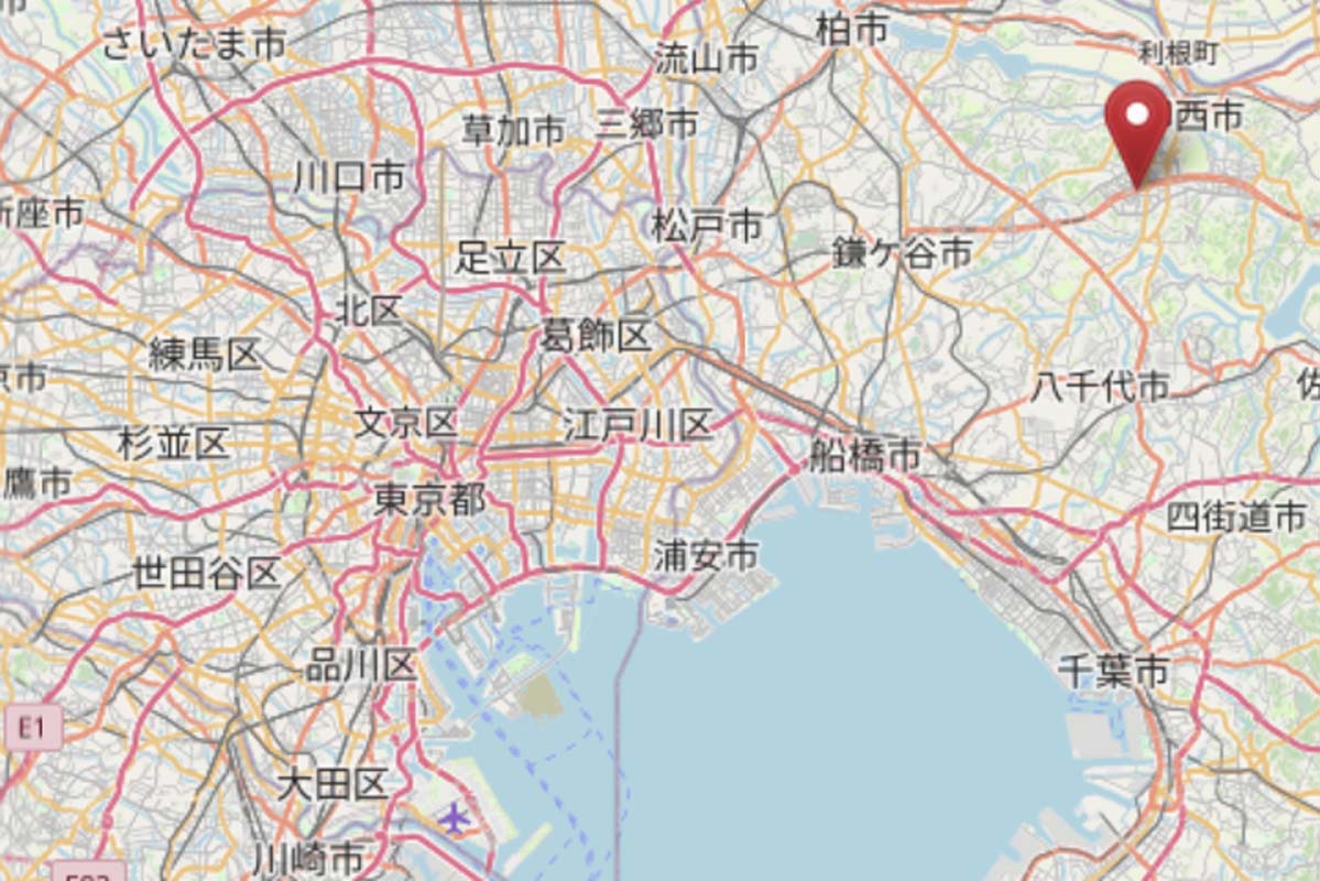 千葉ニュータウンの位置（画像：OpenStreetMap）