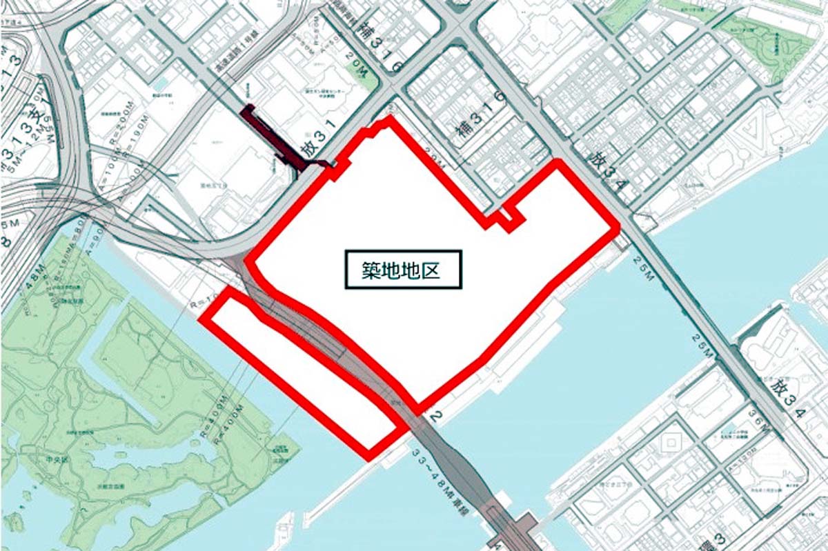 所在地は中央区築地五丁目及び築地六丁目各地内（画像：東京都）
