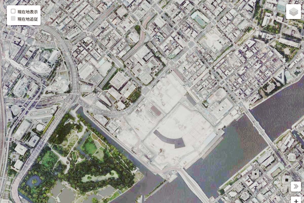 現在の「築地」周辺の航空写真（画像：国土地理院）